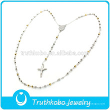 Collier européen à deux tons pour femmes religieuses européennes avec collier de perles de chapelet en argent doré avec crucifix